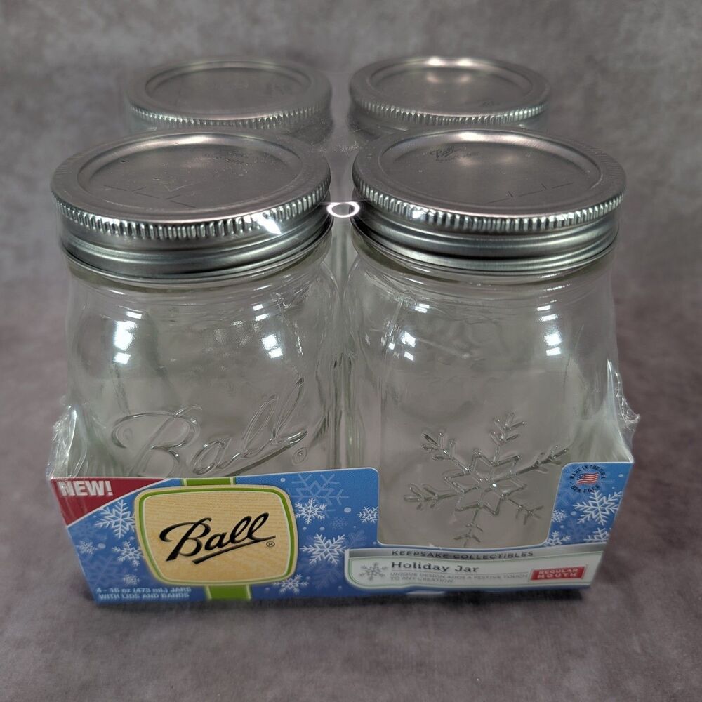 Ball Keepsake Collectibles Holiday Snowflake Mason Jars 16oz Regular Mouth 4-Pk